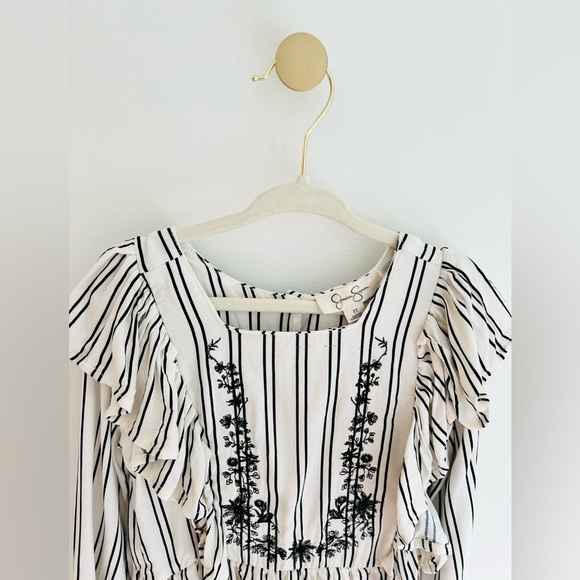 Jessica Simpson Kids Black and White Embroidered Striped Blouse - Girls 3T - Picture 2 of 5
